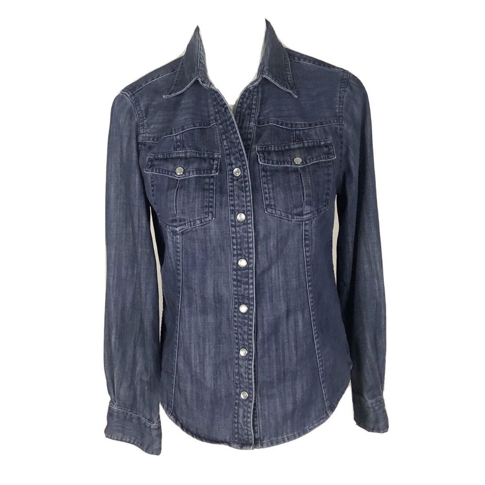 Gander mountain western Blue denim‎ Snap Button up shirt retro shacket size S